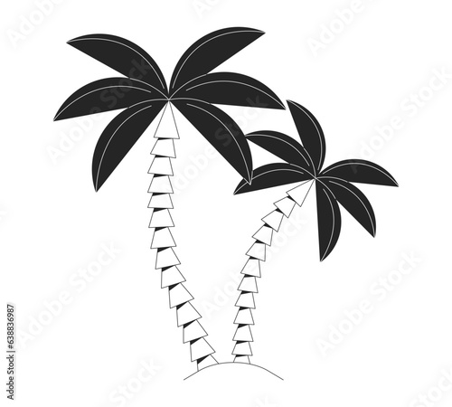 Exotic coconut trees flat monochrome isolated vector object. Decorative palm tree. Editable black and white line art drawing. Simple outline spot illustration for web graphic design