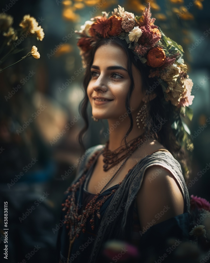 Fototapeta premium portrait of a woman with flowers