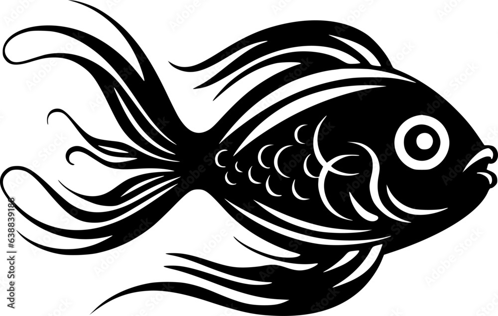 Fish - Black and White Isolated Icon - Vector illustration
