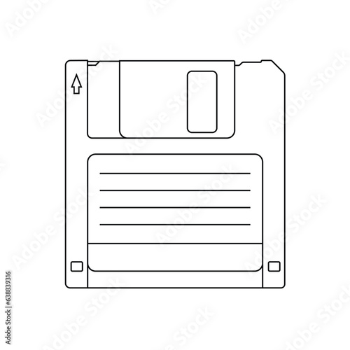 Floppy Disk Outline Icon Illustration on White Background
