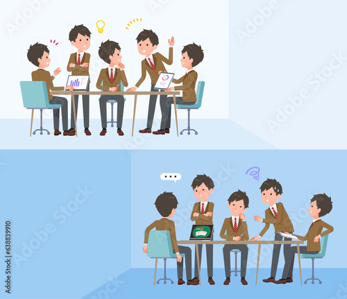 脳内会議をするブレザー男子学生のセット