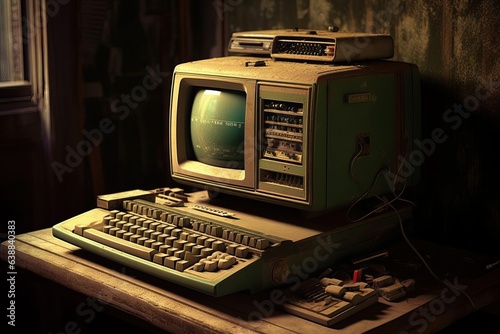 Abandoned Office with Old, Broken Computer Equipment in Dystopia Concept