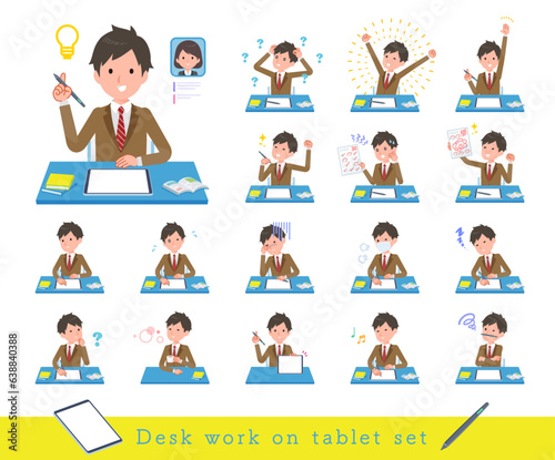 タブレット端末で学習するブレザー男子学生のセット