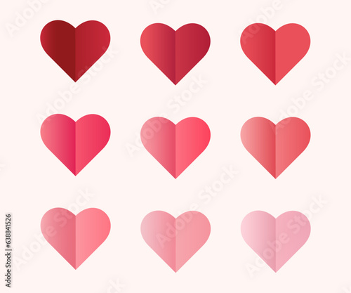 Set of paper hearts in different colors. Paper Valentines Day decoration set. Vector