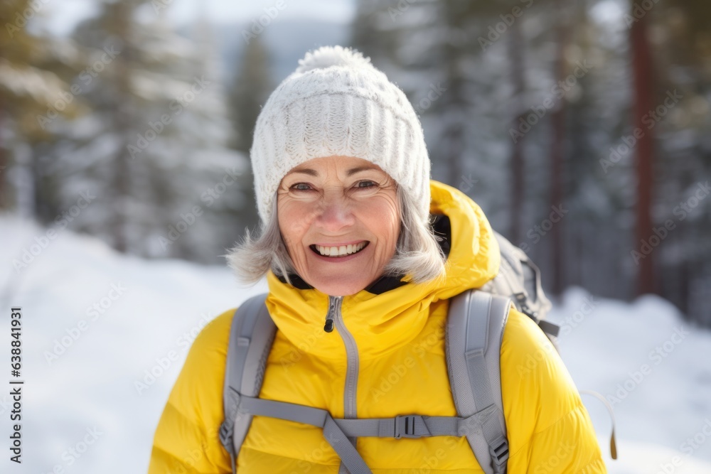 natural portrait of a mature woman on a winter hike natural portrait of a mature woman on a winter hike