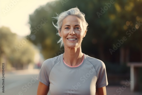 natural portrait of a mature woman after jogging outside