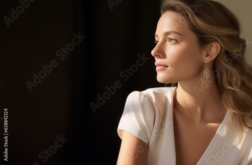 Natural portrait of a young woman in a white. The concept of a strong independent woman. ?opy space. photo