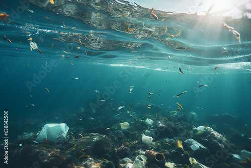 A lot of waste that pollutes the water of an aquatic pool © frimufilms