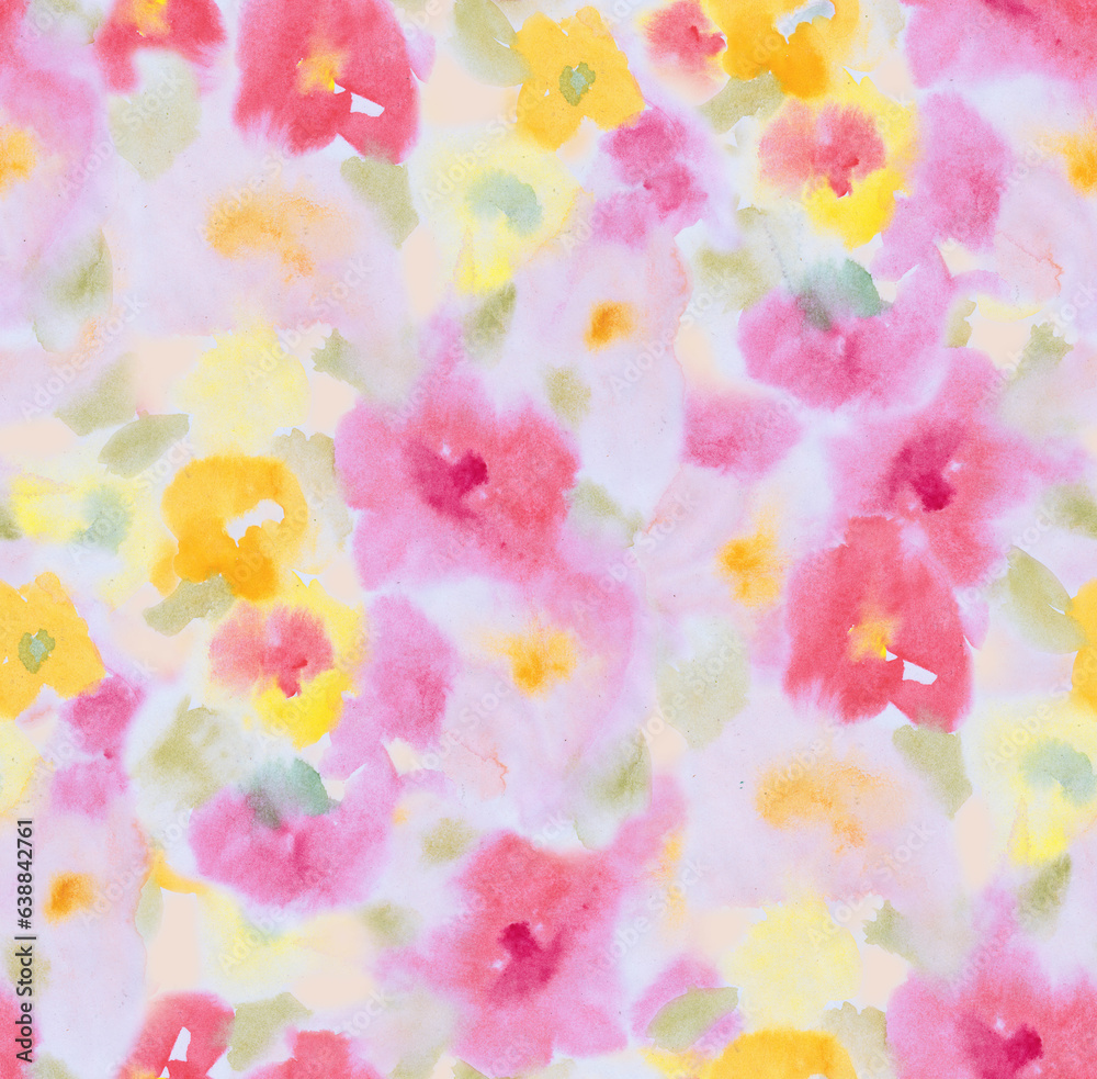 Seamless blur pattern with flowers. Fuzzy floral seamless repeat pattern. Color blurred abstract flowers in trendy style. 