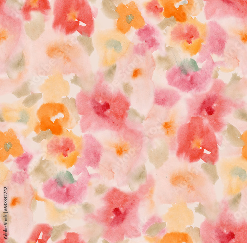 Seamless blur pattern with flowers. Fuzzy floral seamless repeat pattern. Color blurred abstract flowers in trendy style. 