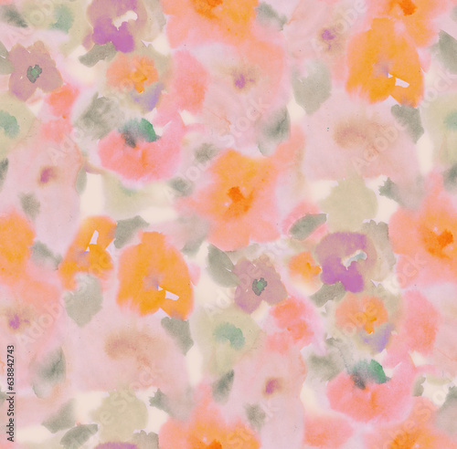 Seamless blur pattern with flowers. Fuzzy floral seamless repeat pattern. Color blurred abstract flowers in trendy style. 