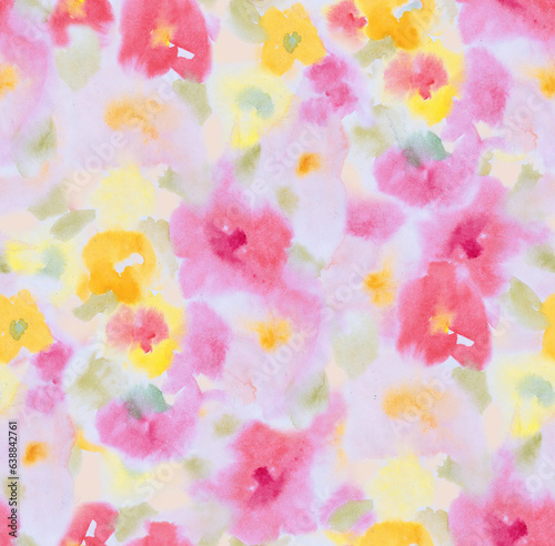 Seamless blur pattern with flowers. Fuzzy floral seamless repeat pattern. Color blurred abstract flowers in trendy style. 