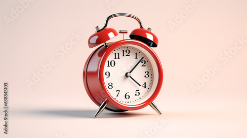 Classic red alarm clock on orange background 