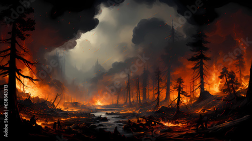 a wildfire raging through a forest