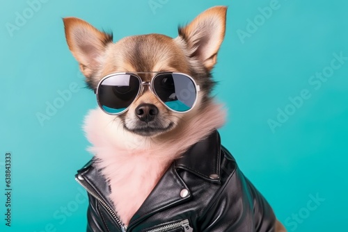 Dog leather jacket happy. Generate Ai © nsit0108