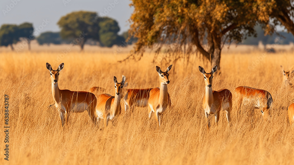 A herd of impala in the savannah - obrazy, fototapety, plakaty 