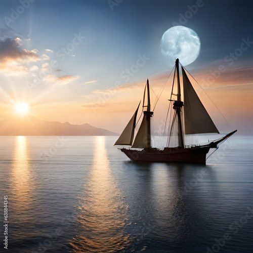 sailboat at sunset generated Ai