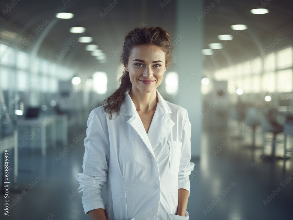 Young and Smiling Female Scientist and Doctor in Scientific Laboratory Business Portrait