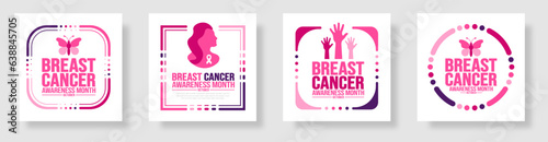 breast cancer awareness month social media post banner template set celebrated in October. Holiday concept. background, banner, placard, card, and poster design template with ribbon and text.
