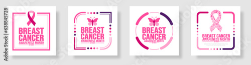 breast cancer awareness month social media post banner template set celebrated in October. Holiday concept. background, banner, placard, card, and poster design template with ribbon and text.