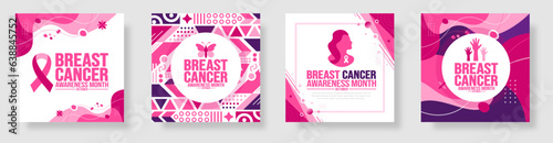 breast cancer awareness month social media post banner template set celebrated in October. Holiday concept. background, banner, placard, card, and poster design template with ribbon and text.