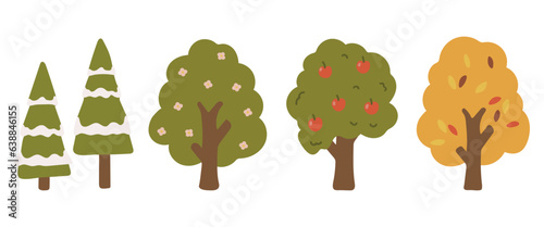 Seasons landscape set vector, abstract season tree vector, seasons illustration, plants vector