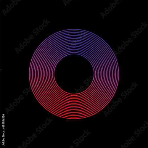 Circle of sound waves. Neon round music sound wave for equalizer. Radial sound wave curve with light particles. Clipart of colorful radio frequency sound lines. Vector illustration.