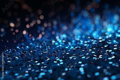 Glitter sparkle shiny bokeh background. Particles on dark background in space.