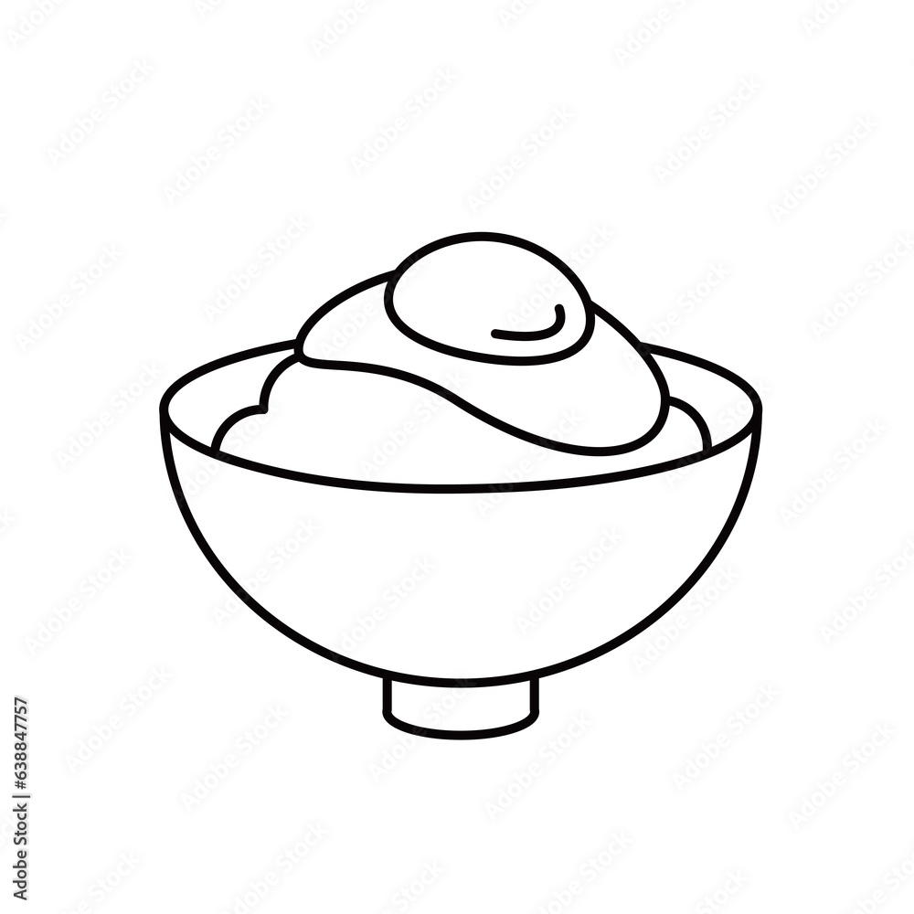 An illustration of a raw egg on top of rice. An illustration of a raw egg on top of rice.