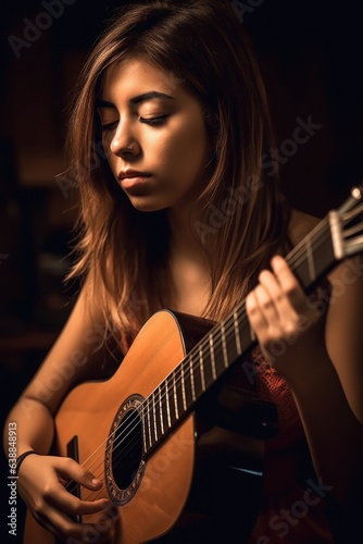 an attractive girl playing guitar