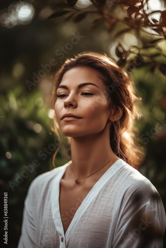 woman practicing meditation and yoga outdoors © Natalia