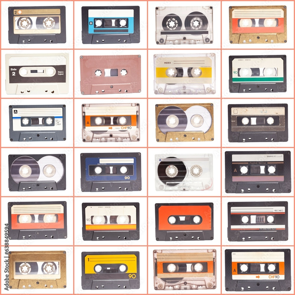 Obraz premium Collection of various vintage audio cassettes tapes