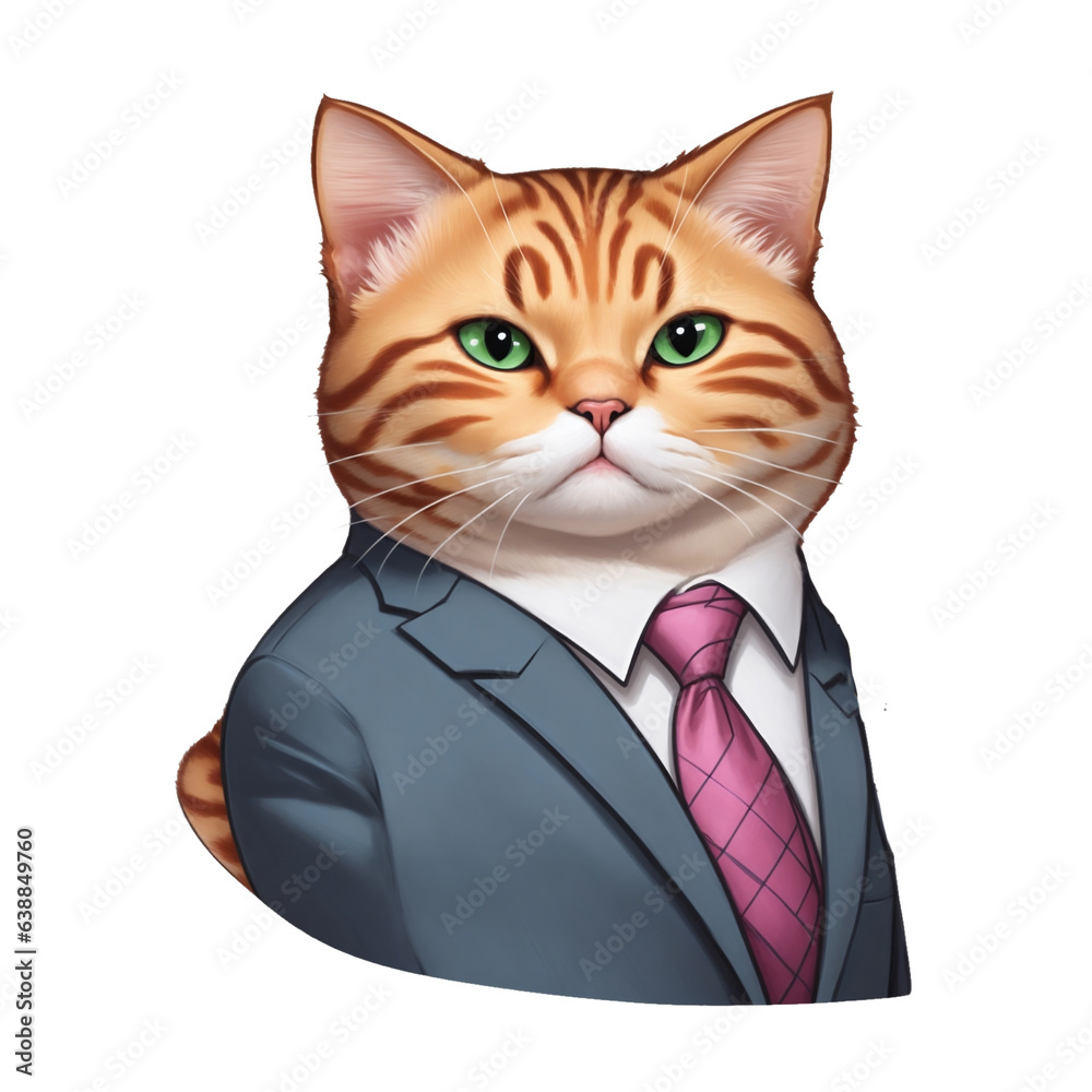 ginger cat in a navy blue suit graphics