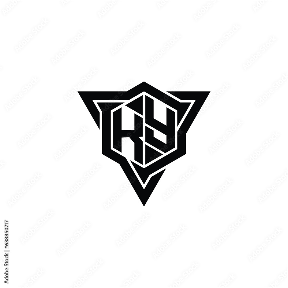 KY Logo monogram hexagon shape with triangle outline sharp slice style ...