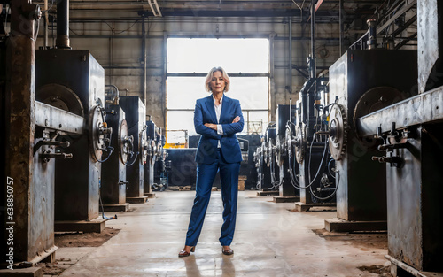 photo of working entrepreneur woman at factory with machine and worker, generative AI © Flash