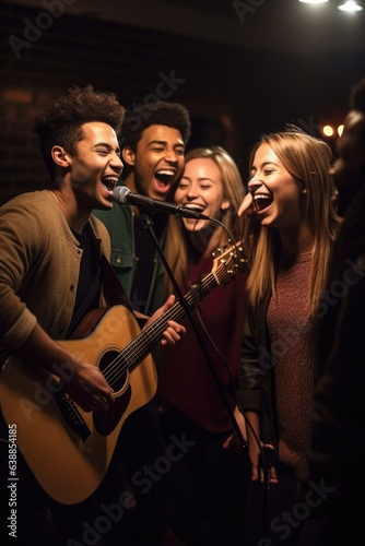 shot of a group of friends having fun together at an open mic night