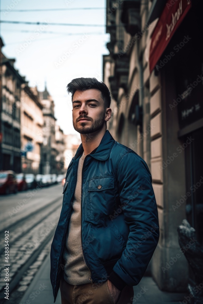 shot of a handsome young man posing in the city shot of a handsome young man posing in the city