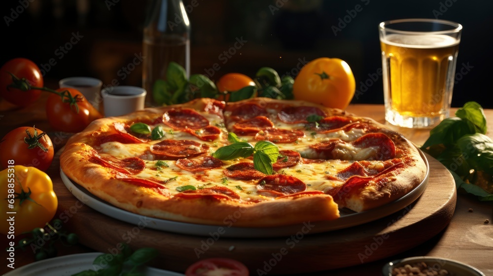 The pizza is covered with cheese and pepperoni and is being served on a white plate The pizza is covered with cheese and pepperoni and is being served on a white plate