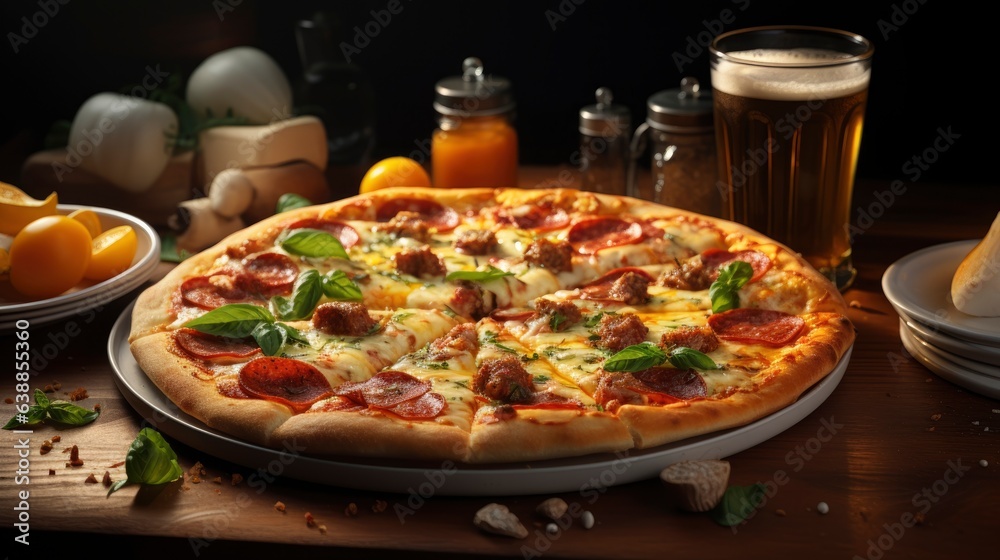 The pizza is covered with cheese and pepperoni and is being served on a white plate The pizza is covered with cheese and pepperoni and is being served on a white plate