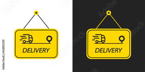 Vector express delivery icon - a symbol of speed and efficiency. Illustration of a signage with a depiction of a rapidly moving vehicle towards a destination point. (EPS 10)
