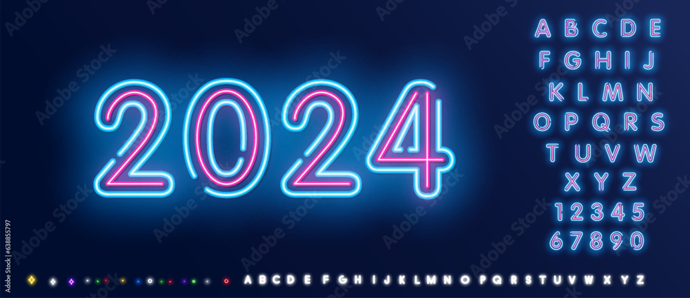 happy new year 2024 neon effect