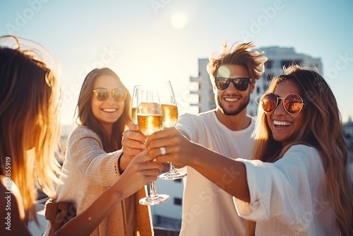 Friends Enjoying a Cheerful Celebration Under the Summer Sunset