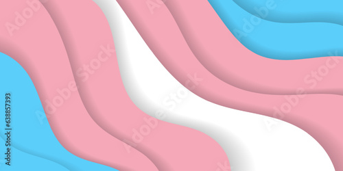 Transgender Pride Flag Colors in Paper cut out origami waves background banner in blue, pink, and white. Vector Illustration. EPS 10.
