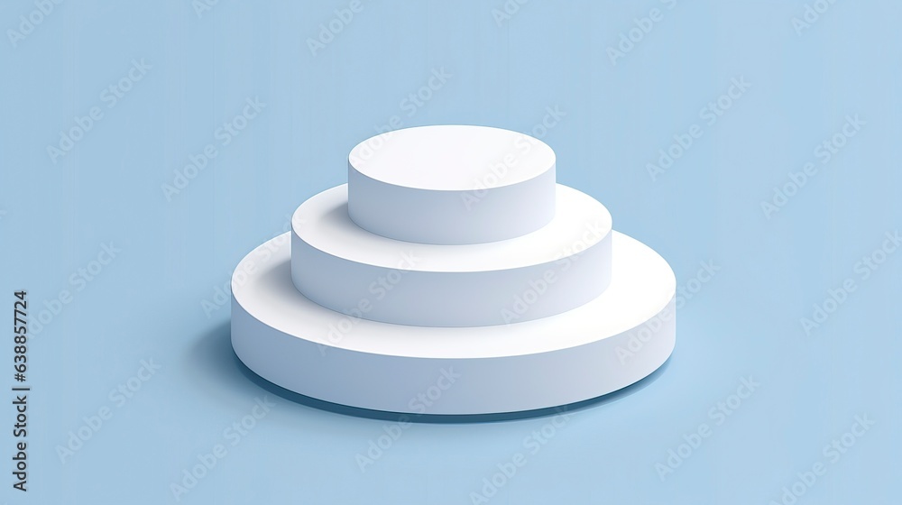 Pastel blue background featuring a 3-step ungrooved white podium in minimalist style Pastel blue background featuring a 3-step ungrooved white podium in minimalist style