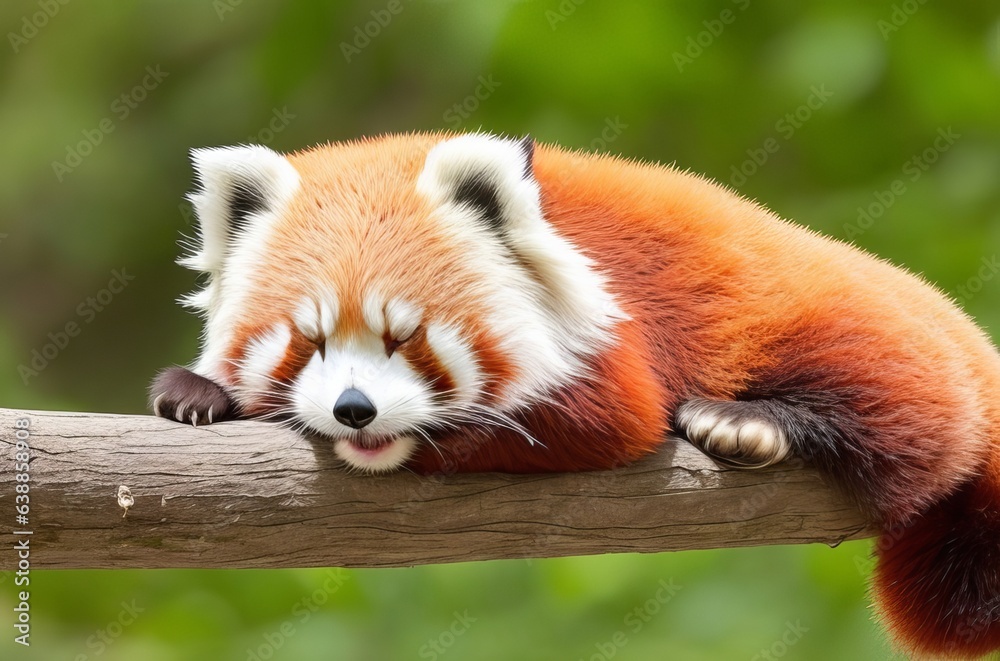 Fototapeta premium Sleeping Red Panda: Funny and Cute Animal Image. 