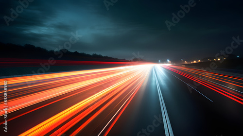 Long exposure shot of car lights streaking along a busy highway at night