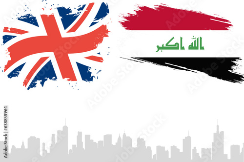 UK and Iran Vector Flag with the background of Buildings. Vector Illustration