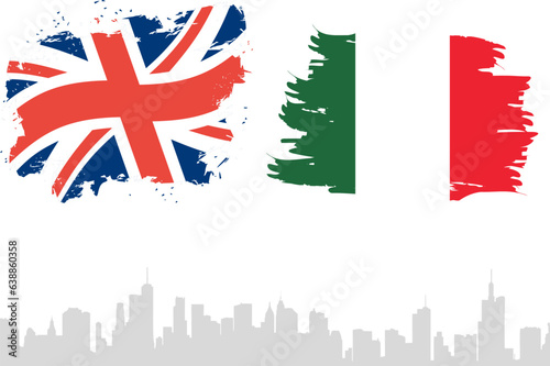 UK and Italy Vector Flag with background of Buildings . Vector Illustration 