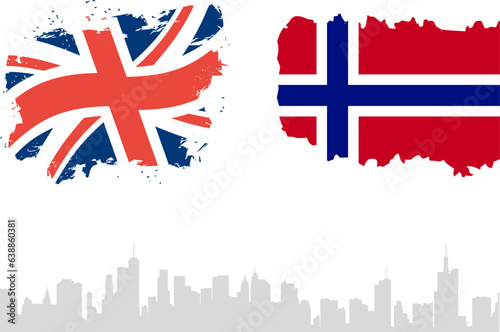 UK and Norway  Vector Flag with the background of Buildings. Vector Illustration