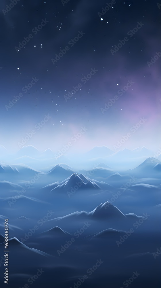 Blue gradient night mystical moonlight landscape with misty valley hills phone hd background wallpaper, ai generated